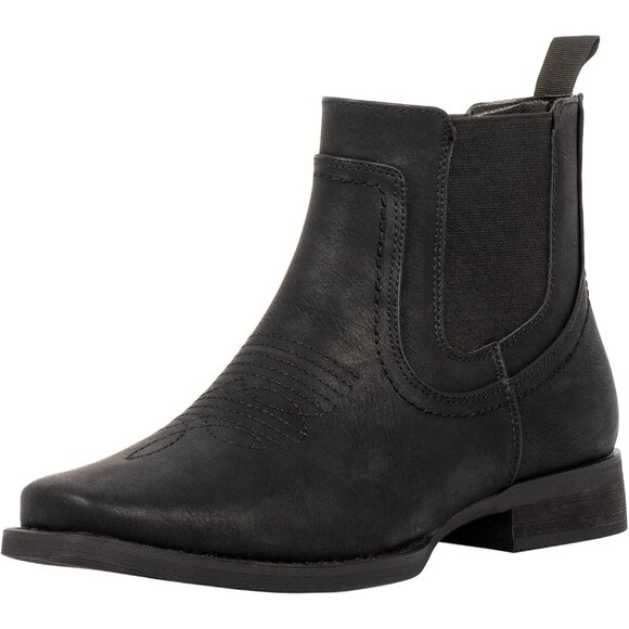 ⚡Men's Black Ankle Cowboy Boots Square Toe Chelsea Casual Retro Stylish Boots - Picture 1 of 8